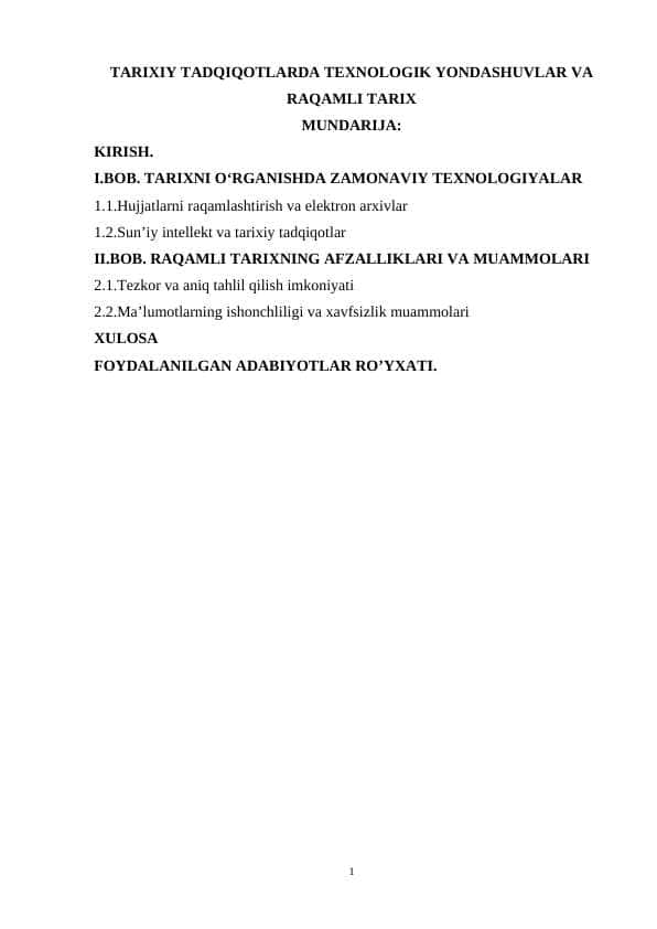 Tarixiy tadqiqotlarda texnologik yondashuvlar va raqamli tarix