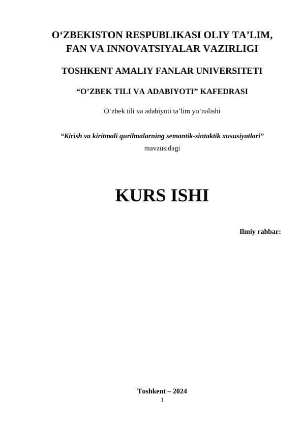 Kirish va kiritmali qurilmalarning semantik-sintaktik xususiyatlari