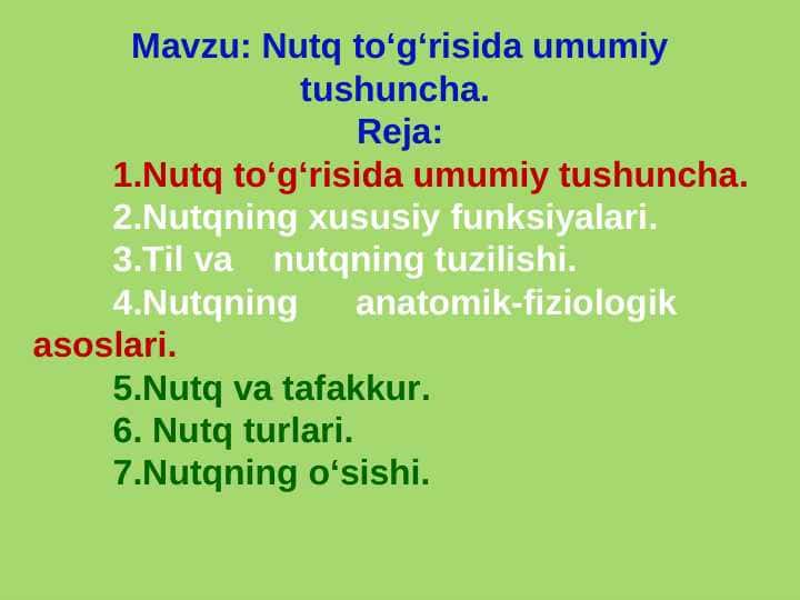 Nutq to‘g‘risida umumiy tushuncha.
