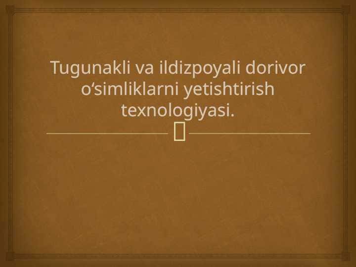 Tugunakli va ildizpoyali dorivor o‘simliklarni yetishtirish texnologiyasi