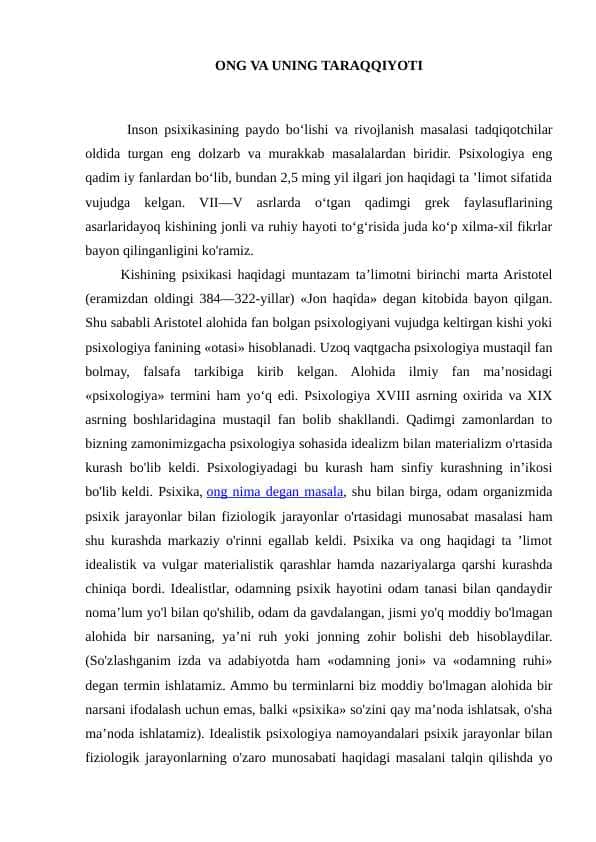 ONG VA UNING TARAQQIYOTI