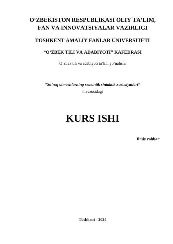 So’roq olmoshlarning semantik sintaktik xususiyatlari