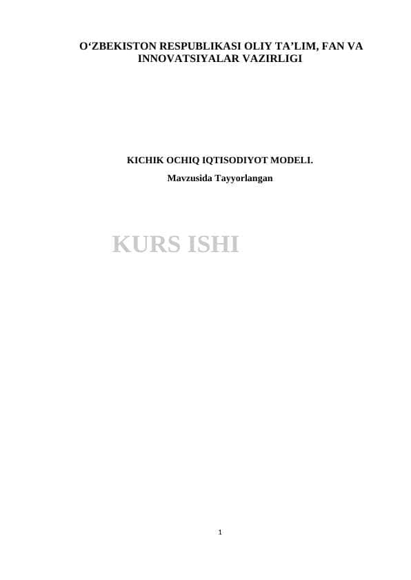 KICHIK OCHIQ IQTISODIYOT MODELI.