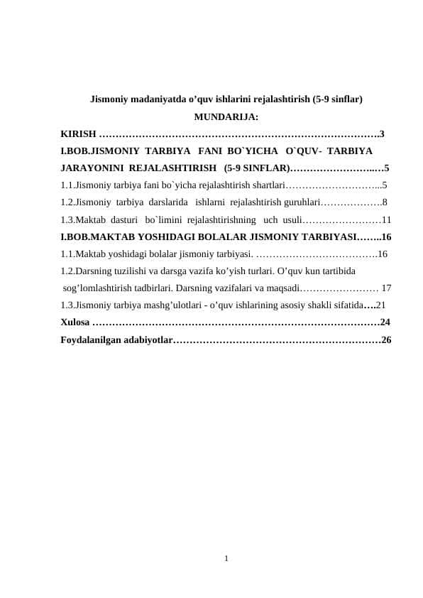 Jismoniy madaniyatda o’quv ishlarini rejalashtirish (5 9 sinflar)