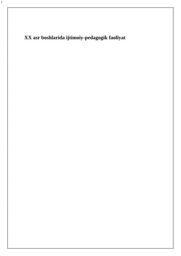XX asr boshlarida ijtimoiy pedagogik faoliyat