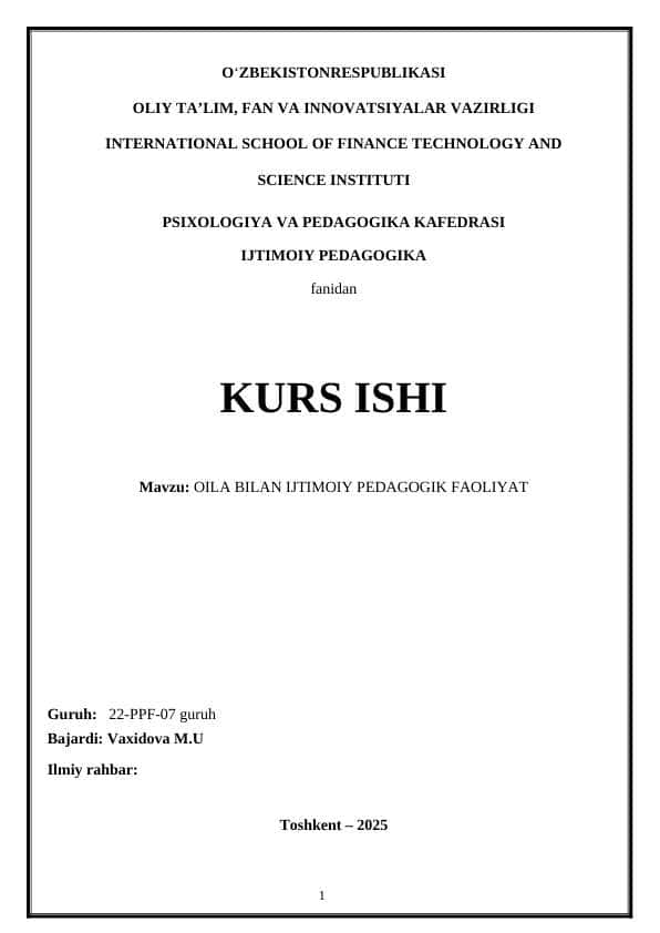 OILA BILAN IJTIMOIY PEDAGOGIK FAOLIYAT