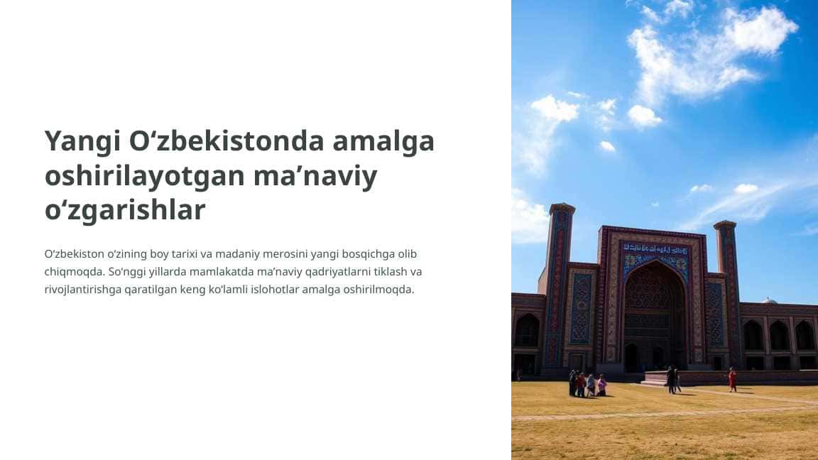 Yangi Ozbekistonda amalga oshirilayotgan manaviy ozgarishlar