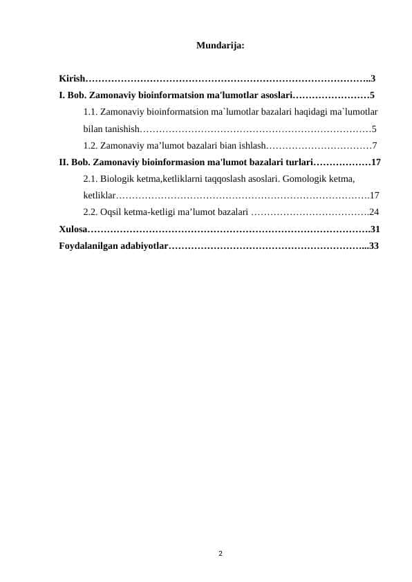 Zamonaviy bioinformasion ma'lumot bazalari