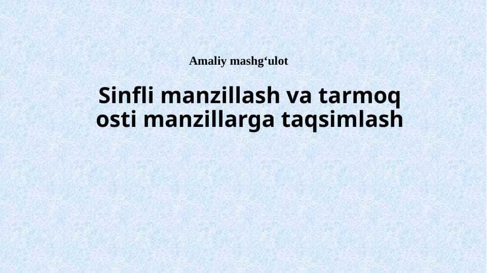 Sinfli manzillash va tarmoq osti manzillarga taqsimlash