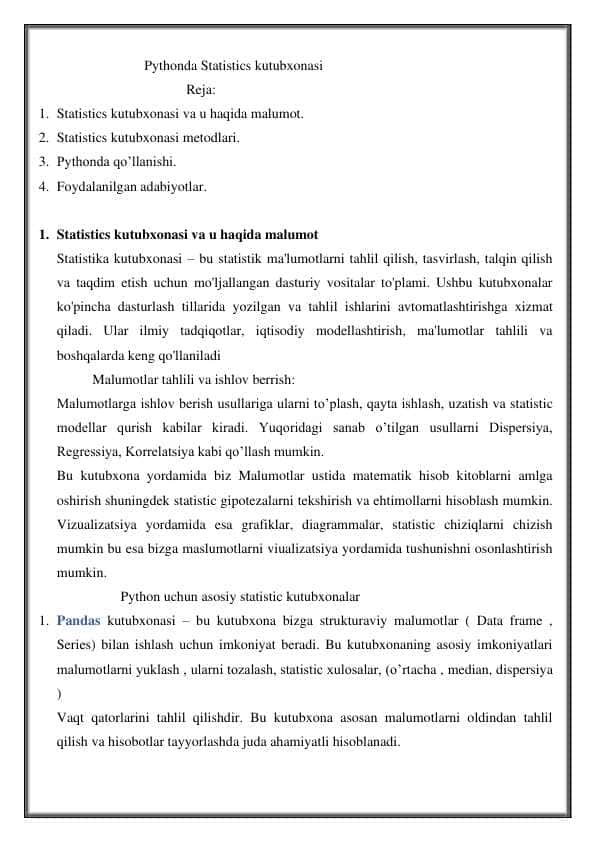 Pythonda Statistics kutubxonasi