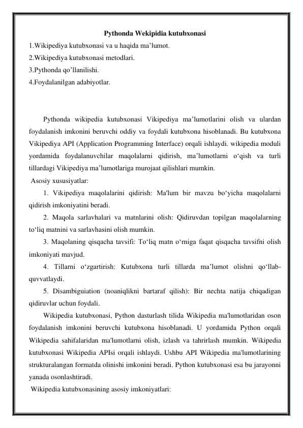 Pythonda Wekipidia kutubxonasi