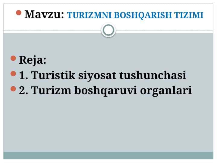 TURIZMNI BOSHQARISH TIZIMI