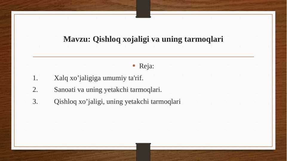 Qishloq xojaligi va uning tarmoqlari