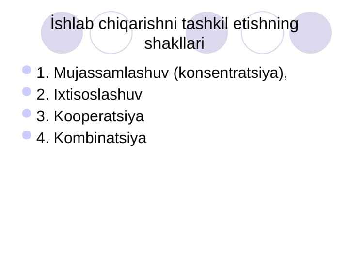 Ishlab chiqarishni tashkil etishning shakllari