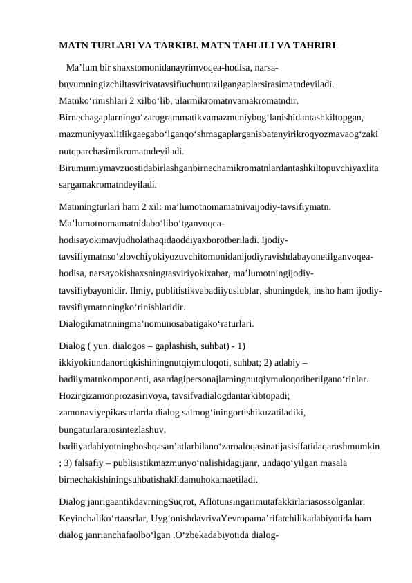 Matn Tahlili va Tahriri