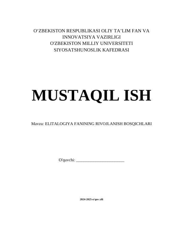 Elitalogiya fanining rivojlanish bosqichlari