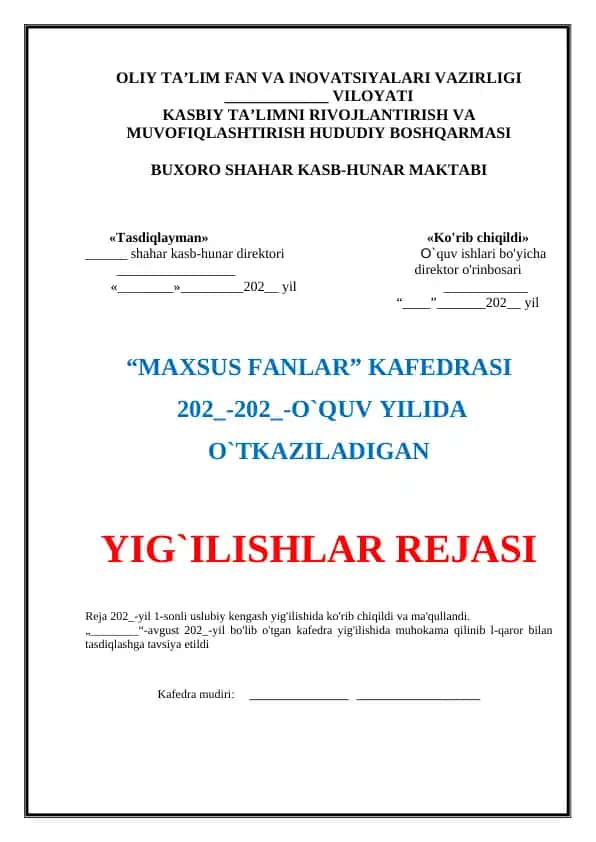 YIG`ILISHLAR REJASI