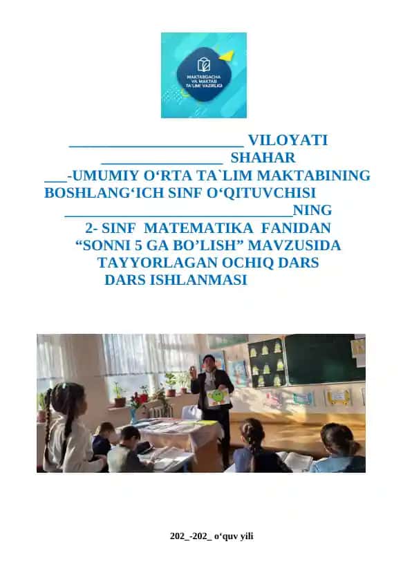 2-sinf matematika ochiq dars