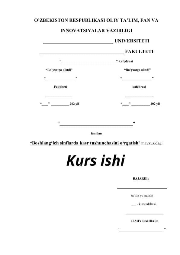 Boshlang'ich sinflarda kasr tushunchasini o'rgatish