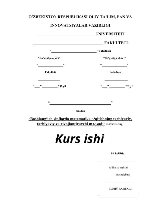 Boshlang'ich sinflarda matematika o'qitishning tarbiyaviy, tarbiyaviy va rivojlantiruvchi maqsadi