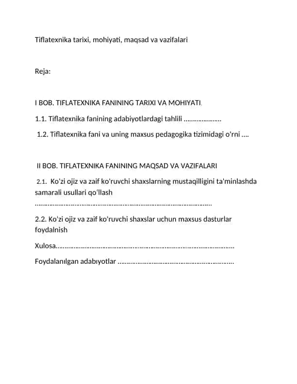 tiflatexnika tarixi, mohiyati, maqsad va vazifalari