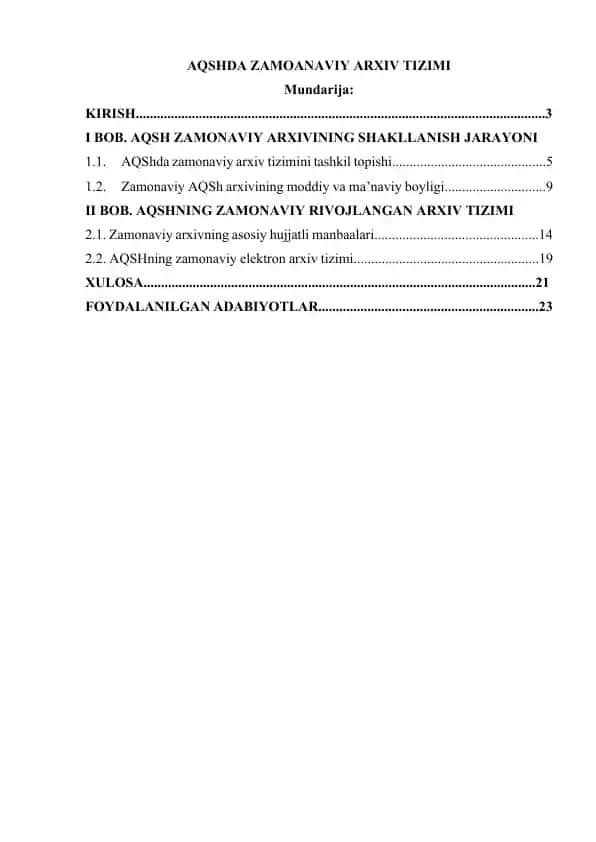 AQSHDA ZAMOANAVIY ARXIV TIZIMI
