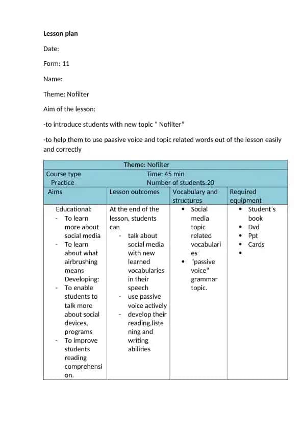 NOFILTER LESSON PLAN
