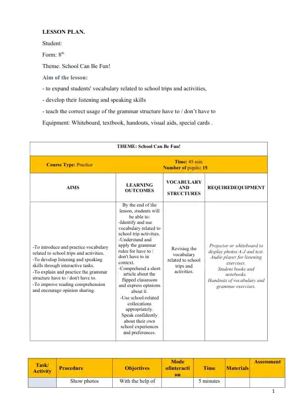 school can be fun lesson plan