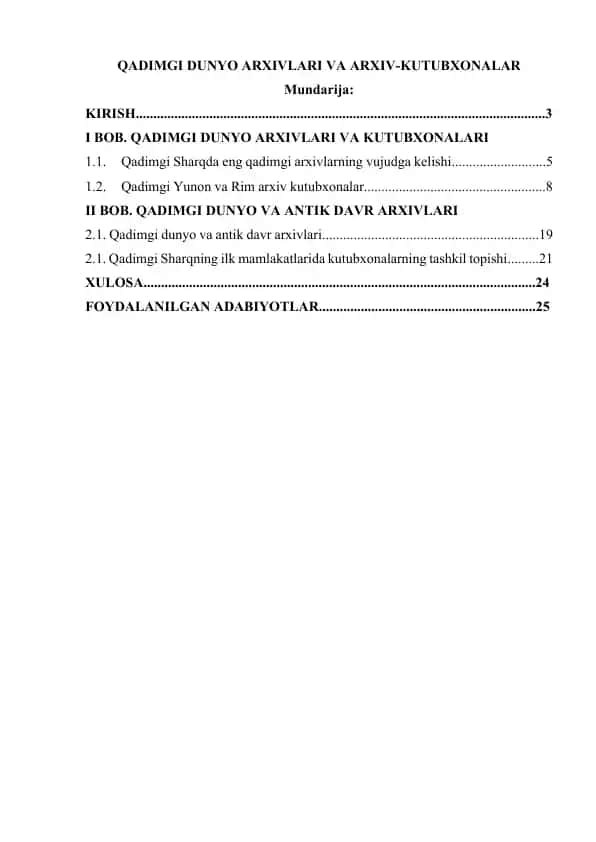 QADIMGI DUNYO ARXIVLARI VA ARXIV-KUTUBXONALAR