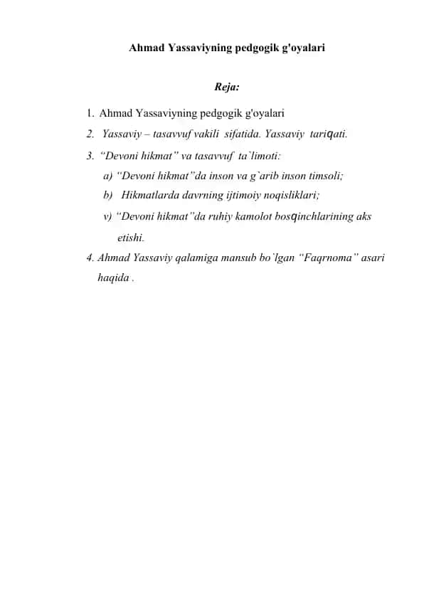 Ahmad Yassaviyning pedgogik g'oyalari