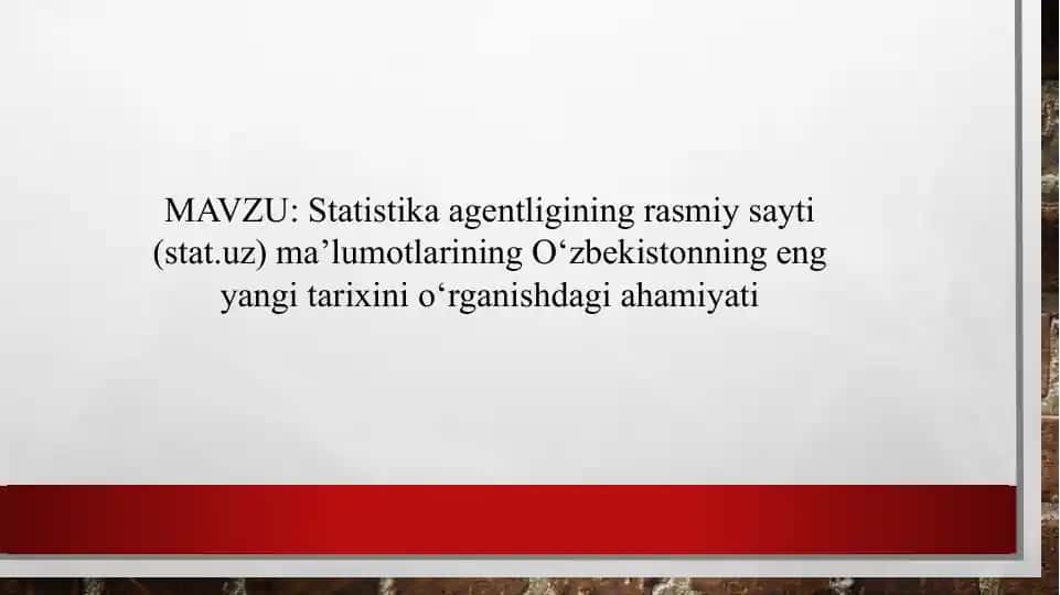 Statistikа аgentligining rаsmiy sаyti (stаt.uz) ma'lumotlari