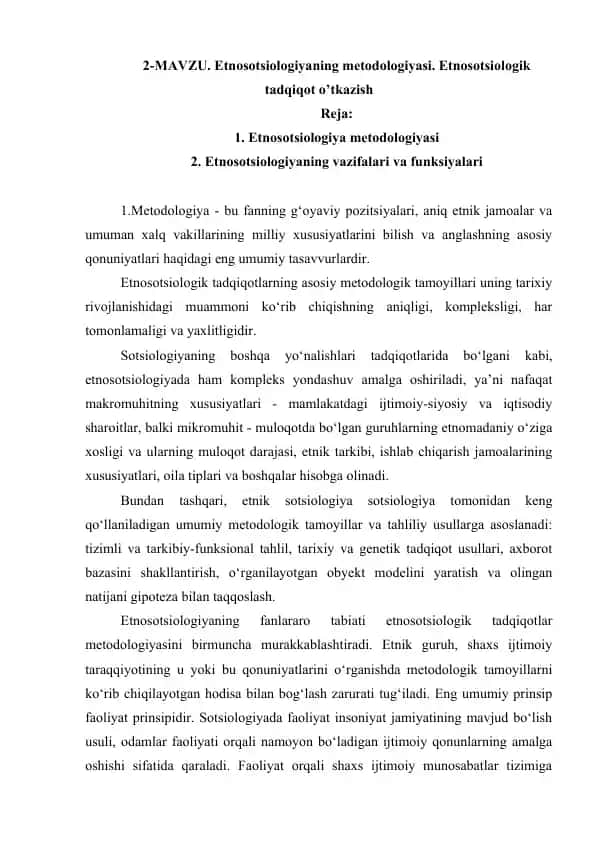 Etnosotsiologiya metodologiyasi
