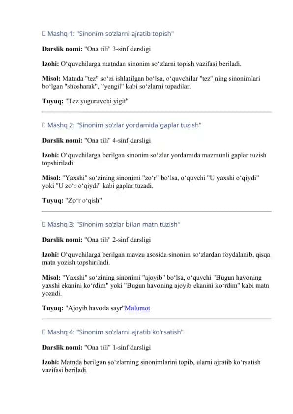 "Sinonim so‘zlarni ajratib topish"