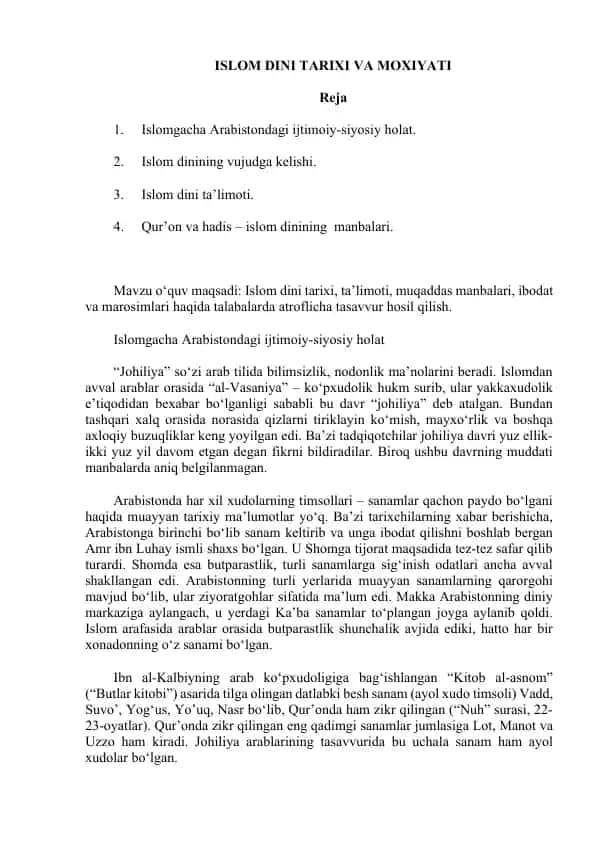 ISLOM DINI TARIXI VA MOXIYATI