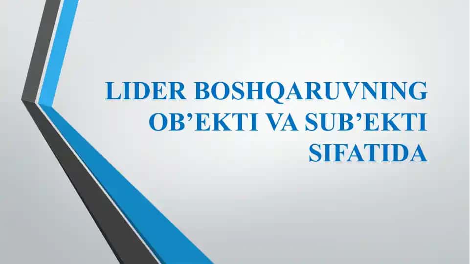 LIDER BOSHQARUVNING OB’EKTI VA SUB’EKTI SIFATIDA