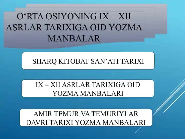 O‘RTA OSIYONING IX – XII ASRLAR TARIXIGA OID YOZMA MANBALAR