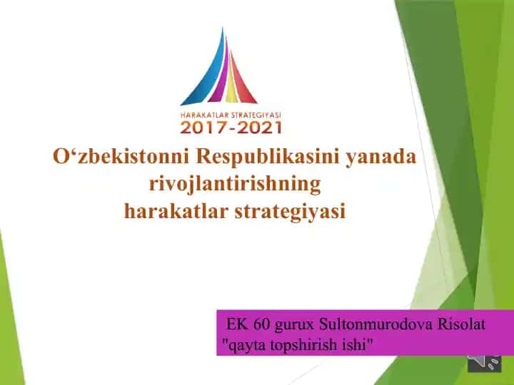 O‘zbekistonni Respublikasini yanada rivojlantirishning harakatlar strategiyasi