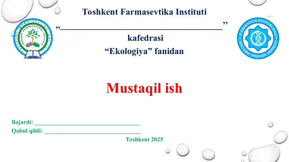 25. Inson ekologik tizim sifatida. Atrof muhitning ifloslanishi va inson salomatligi. Taqdimot 9 bet.