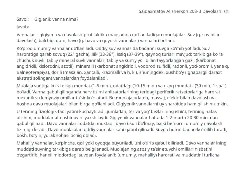 DPM da GIGIEYENIK VANNA QABUL QILISH ALGORITMI