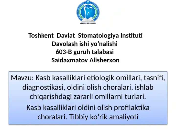 Kasb kasalliklari etiologiyasi va oldini olish choralari (tibbiyot)