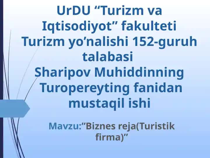 Biznes reja(Turistik firma)