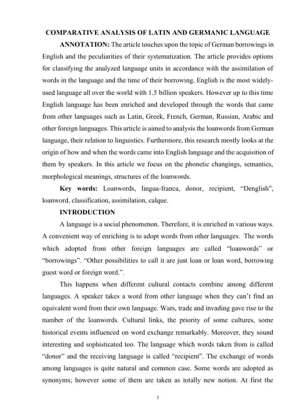 COMPARATIVE ANALYSIS OF LATIN AND GERMANIC LANGUAGE