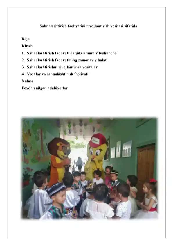 Sahnalashtirish faoliyatini rivojlantirish vositasi
