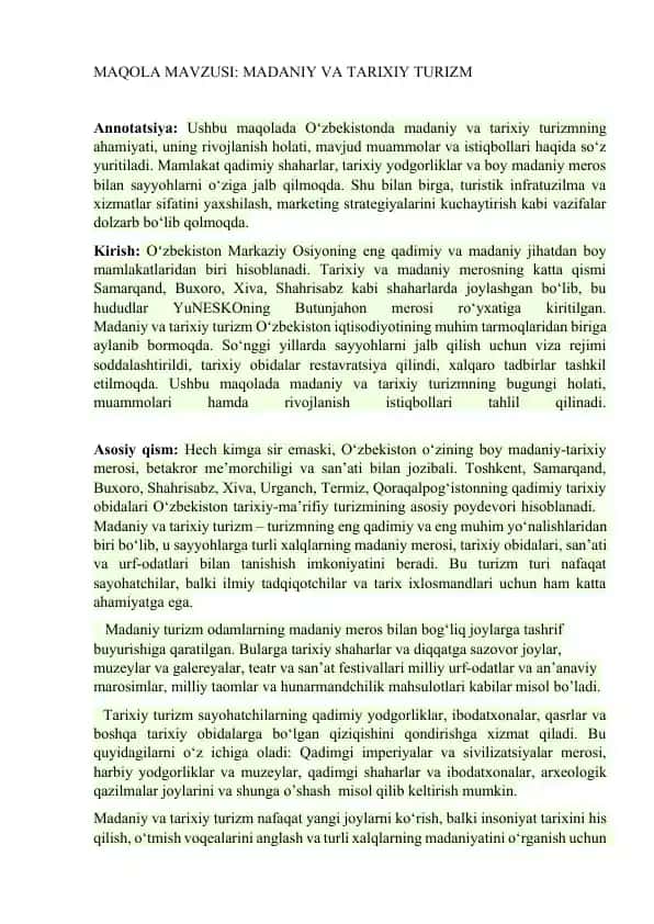 Madaniy va tarixiy turizm