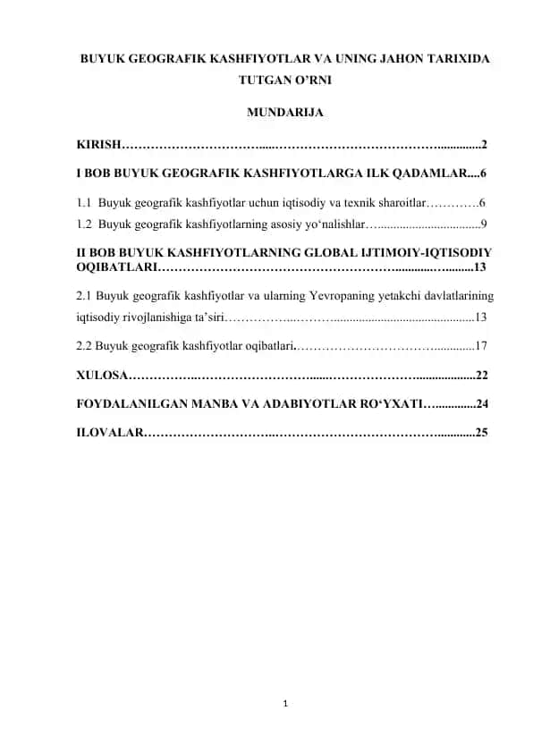 BUYUK GEOGRAFIK KASHFIYOTLAR VA UNING JAHON TARIXIDA TUTGAN O’RNI