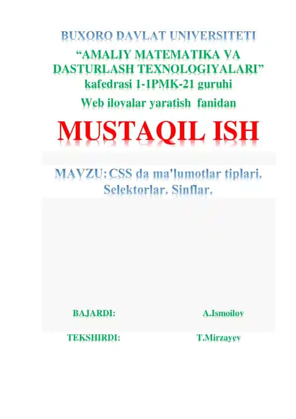 CSS da ma'lumotlar tiplari va tanimlar