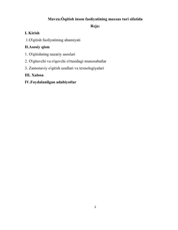 Òqitish inson faoliyatining maxsus turi sifatida