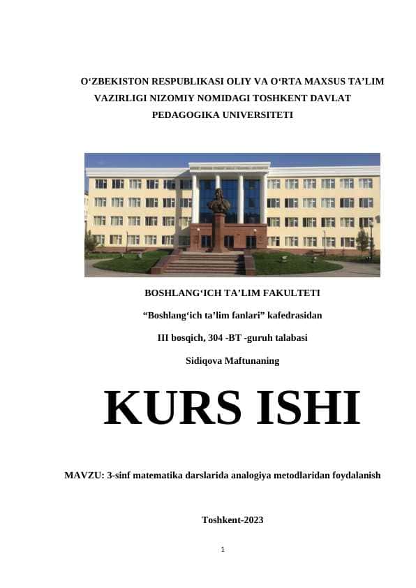 3-sinf matematika darslarida analogiya metodlaridan foydalanish