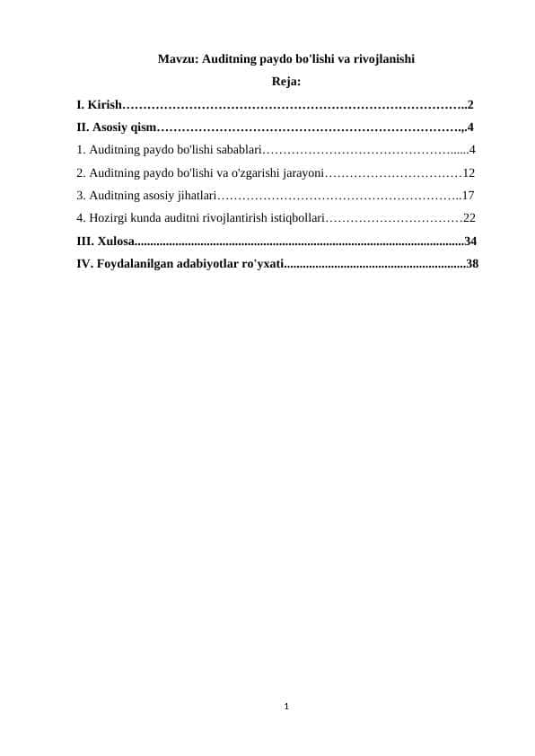 Auditning paydo bo'lishi va rivojlanishi