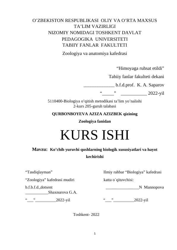Ko’chib yuruvhi qushlarning biologik xususiyatlari va hayot kechirishi